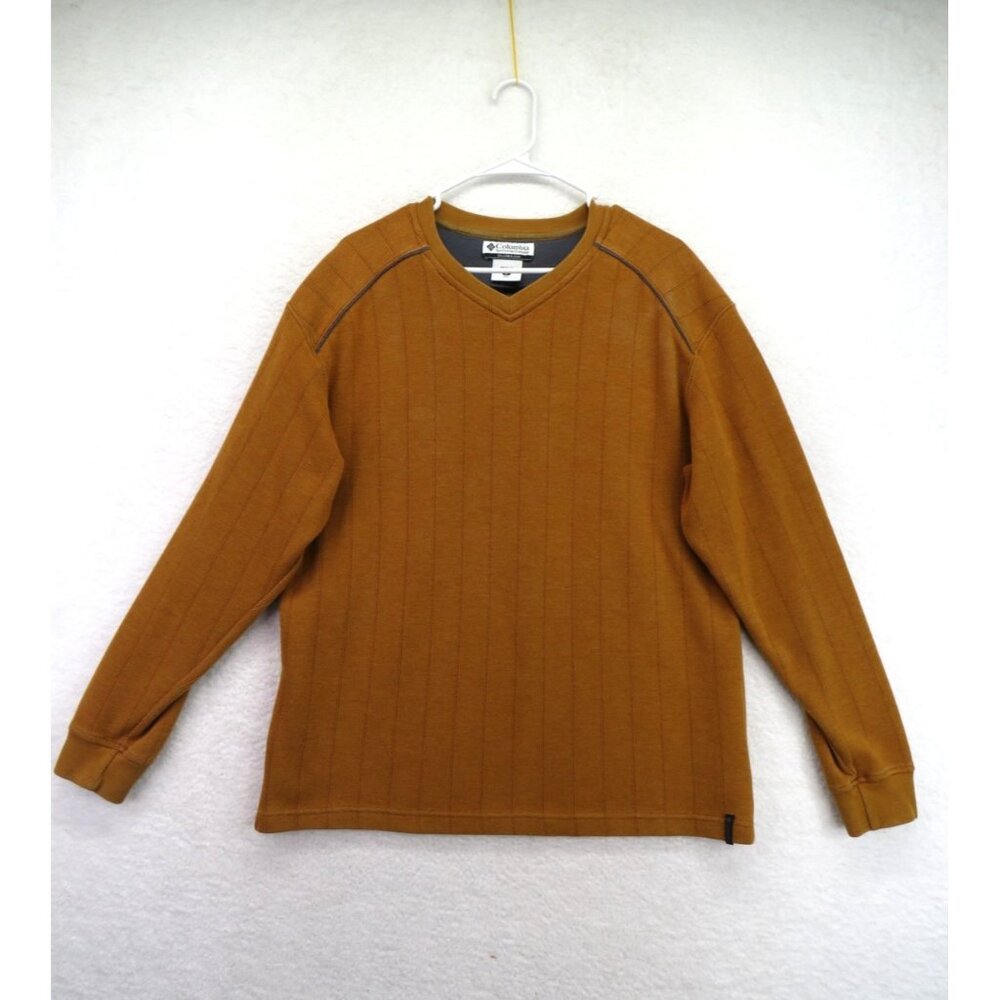 Columbia Sweater Mens‎ Large Brown V Neck Ribbed Pullover Contrast Piping AM2566